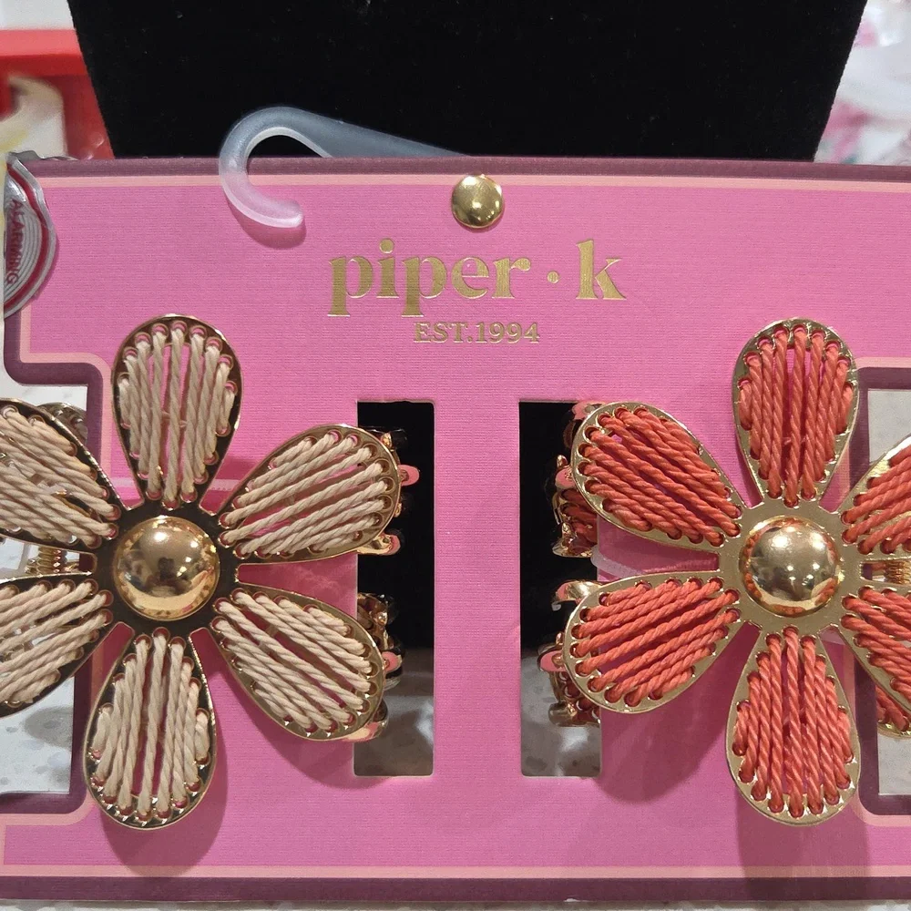 💕▪️Piper K ▪️2pc  Woven With Metal  Floral  Flower Hair Clips